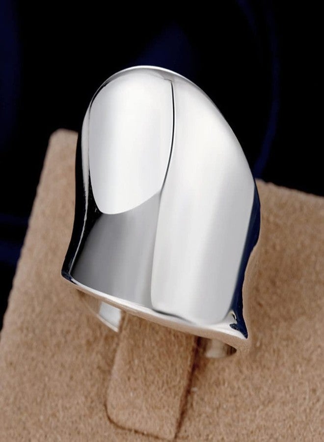 HAIXIAN Inclined Silver Plain Wide Band Ring,S925 Sterling Silver Statement Thumb Index Finger Chunky Band,Cocktail Party Jewelry for Women (Ring_A, 10) - Image 5